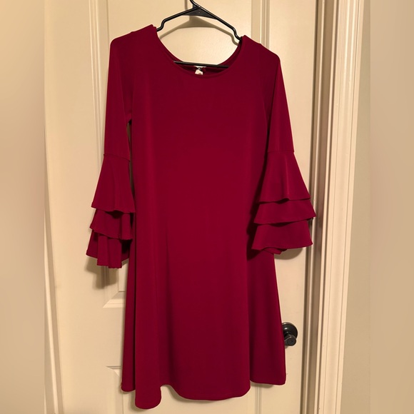 Red swing dress with bell sleeves, size med. - Picture 1 of 4